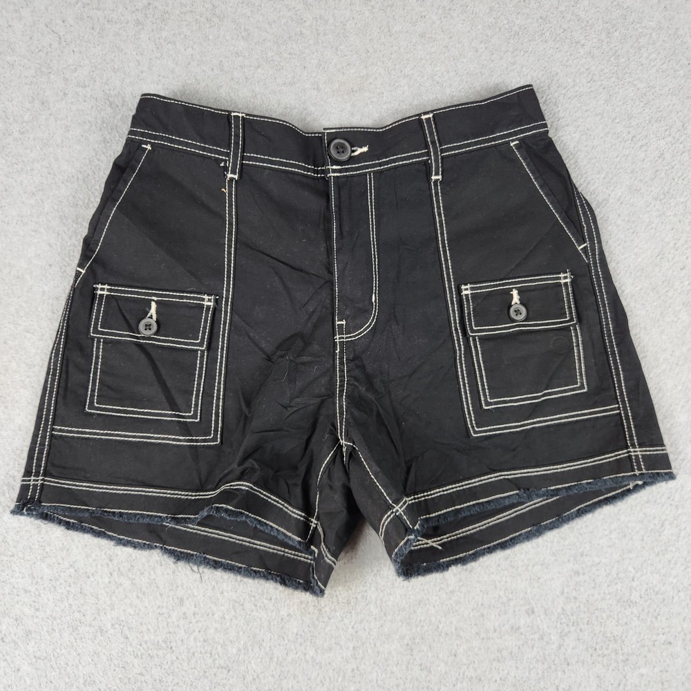 SO Utility Shorts Womens Small Black Cotton High Rise Contrast Stitch Raw Hem
